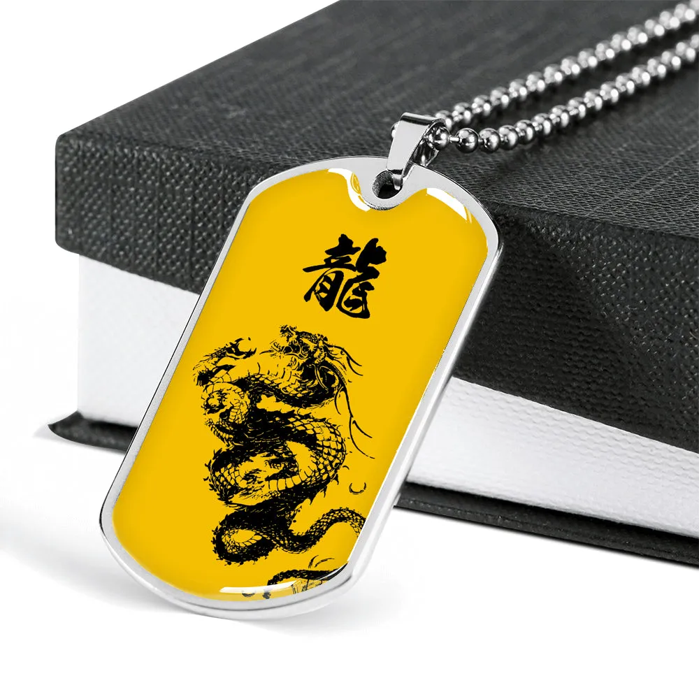 "龍" Dragon Kanji Dog Tag - Yellow/Black