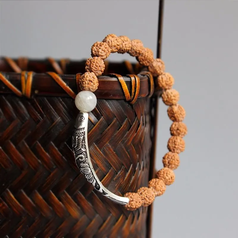 Rudraksha Seeds Thai Silver Lucky Fish Bracelet