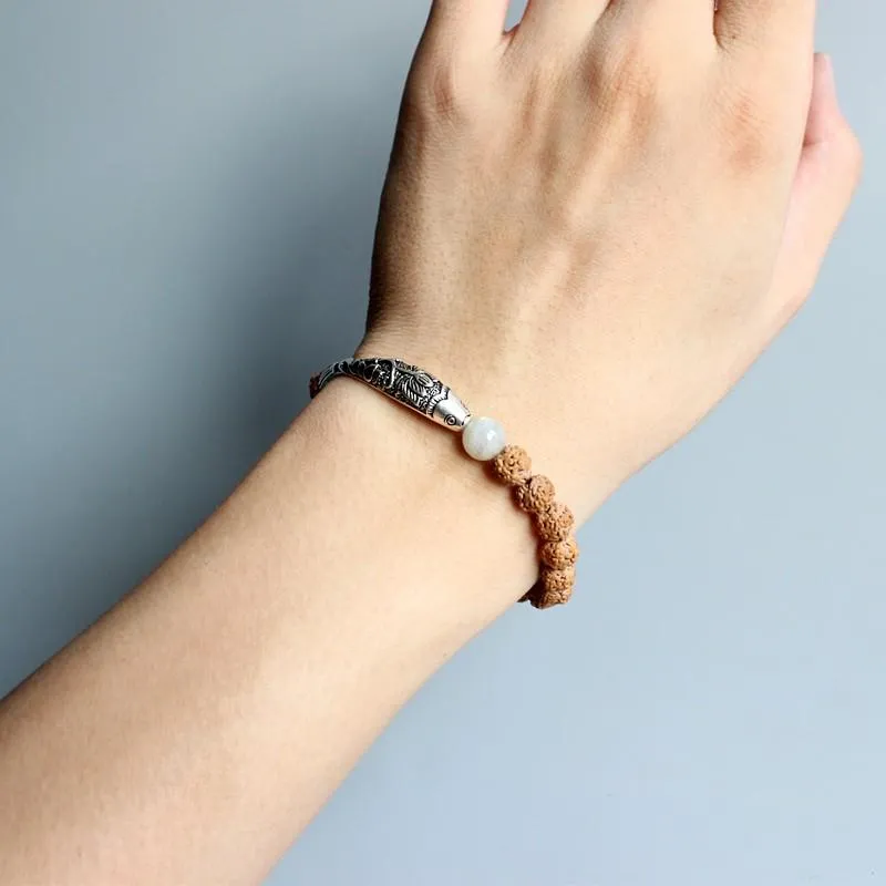 Rudraksha Seeds Thai Silver Lucky Fish Bracelet