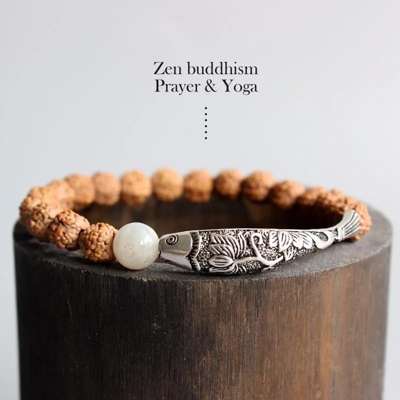 Rudraksha Seeds Thai Silver Lucky Fish Bracelet