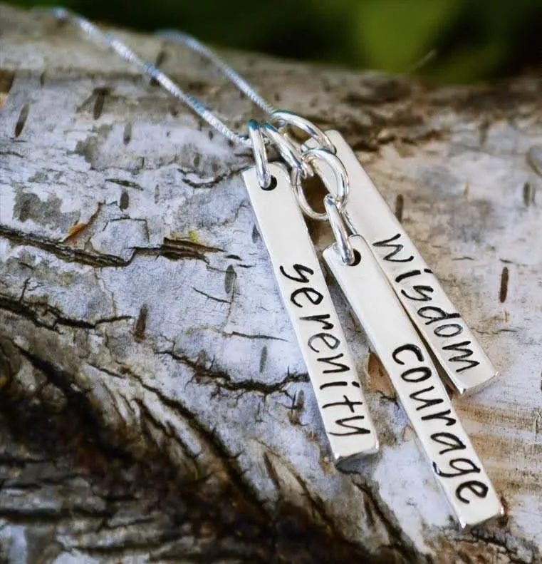 Sterling Silver Serenity Prayer Blessing Bar Necklace