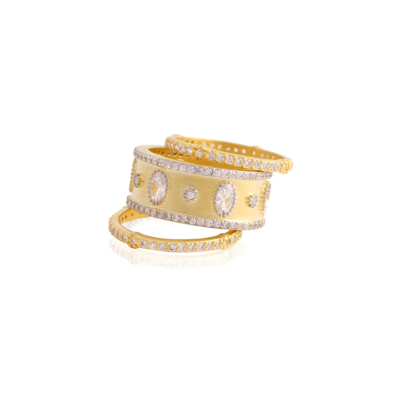 Three Piece Matte CZ Stack Ring in Yellow Gold